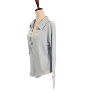 We The Free Top Women's XS Light Blue Waffle Knit Thermal Long Sleeve Oversized